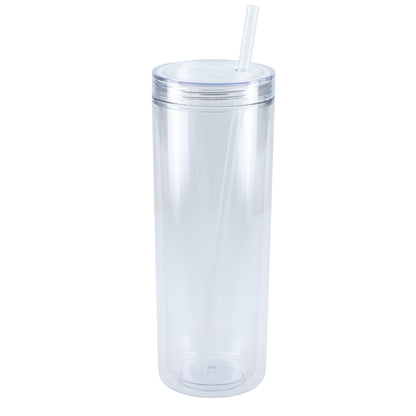 Front View of Clear Chroma Recycled Acrylic Straw Tumbler 16oz plain