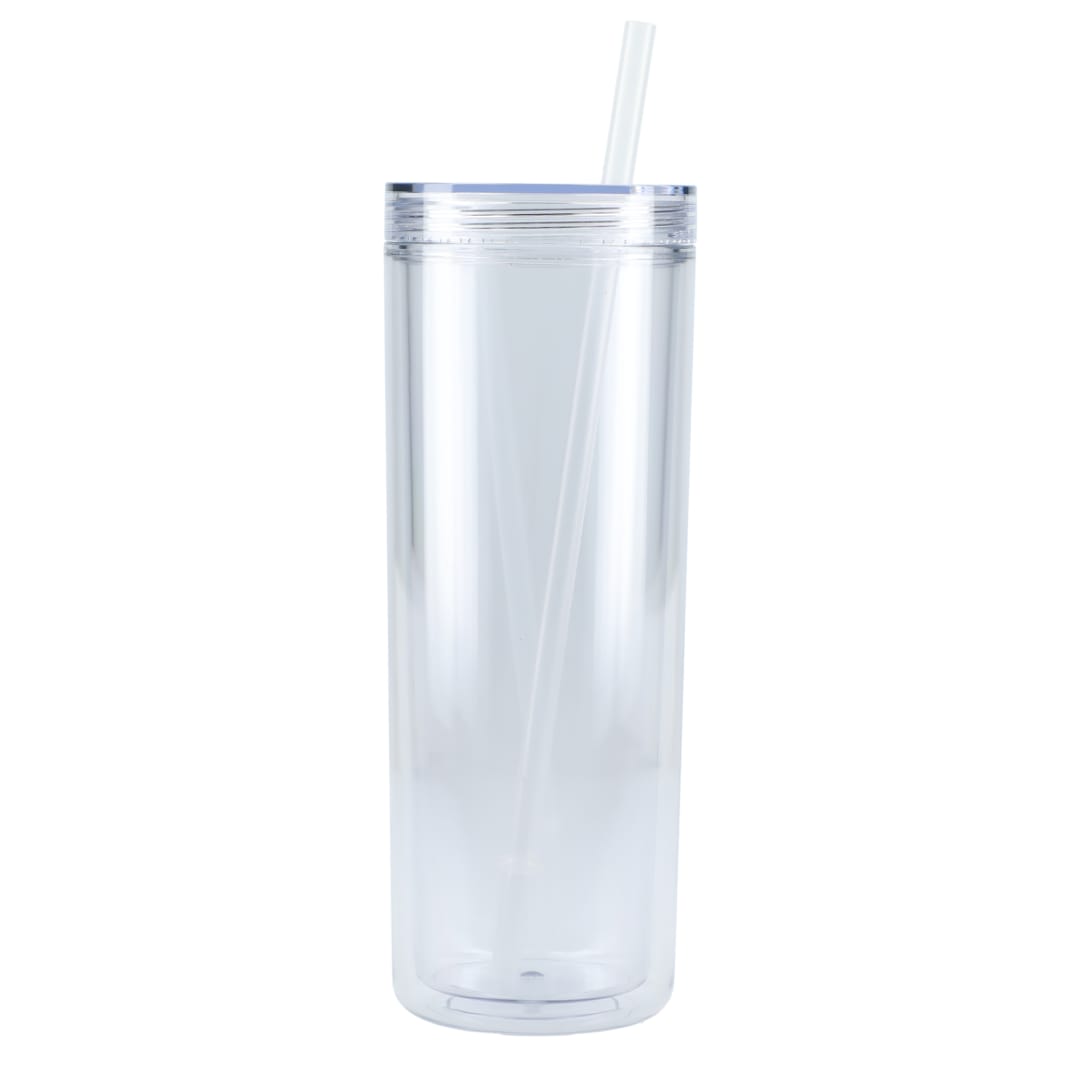 Front View of Clear Chroma Recycled Acrylic Straw Tumbler 16oz plain