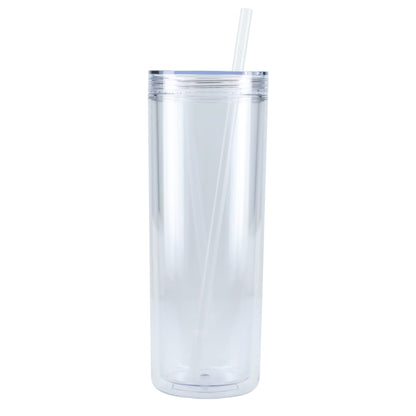 Front View of Clear Chroma Recycled Acrylic Straw Tumbler 16oz plain
