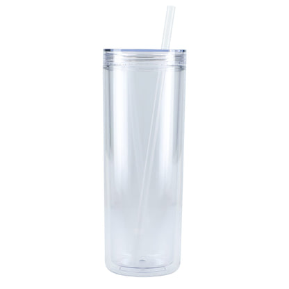 Front View of Clear Chroma Recycled Acrylic Straw Tumbler 16oz plain