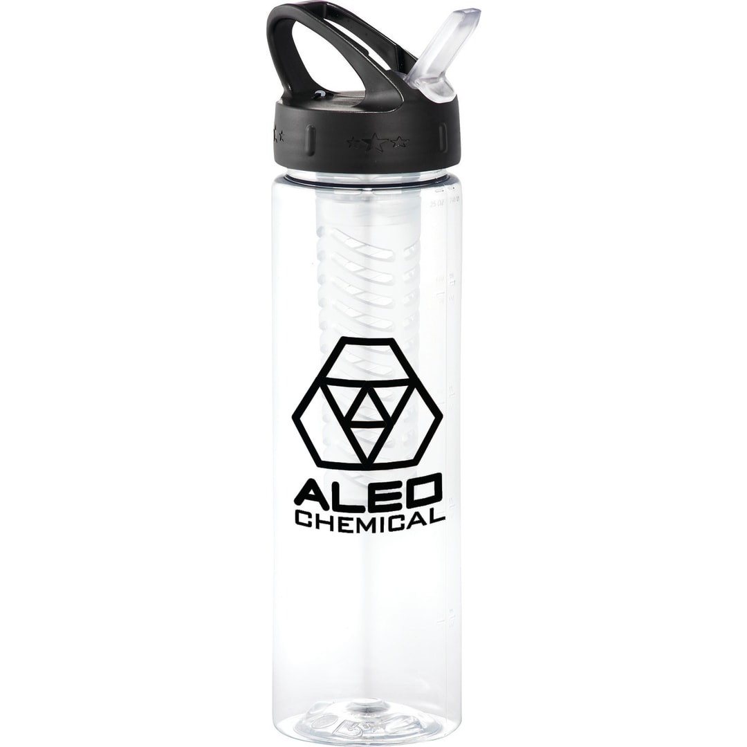 Front View of Clear Fruit Infuser 25oz Sports Bottle