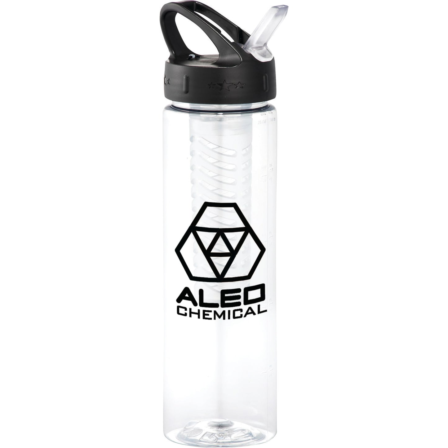 Front View of Clear Fruit Infuser 25oz Sports Bottle