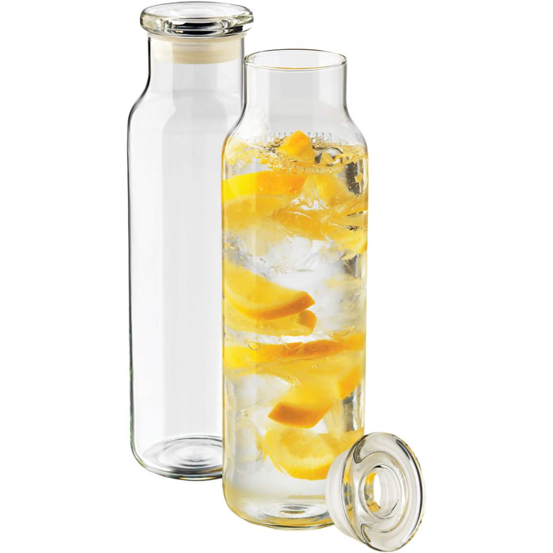 Front View of Clear Glass Water Bottle w/ Lid 24 oz. plain