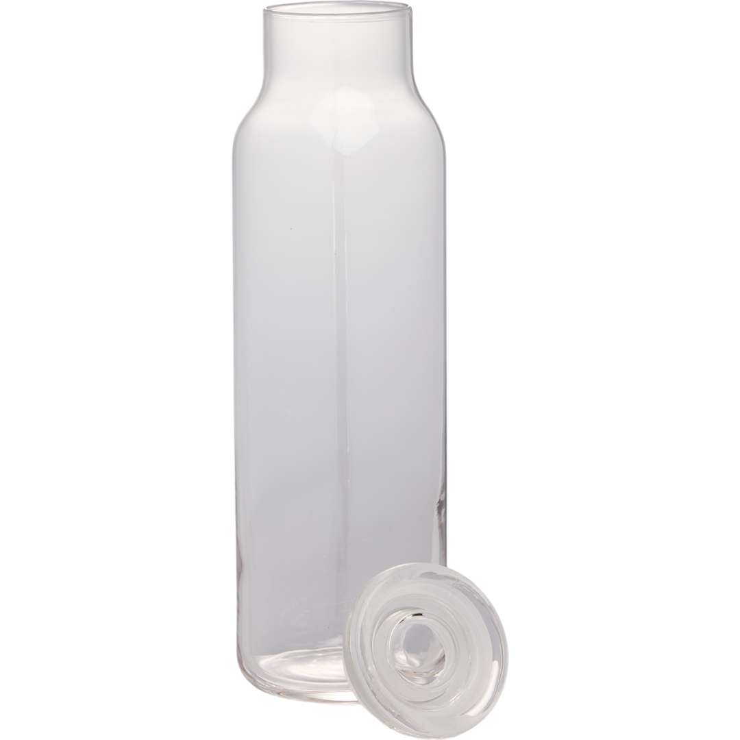Front View of Clear Glass Water Bottle w/ Lid 24 oz. plain