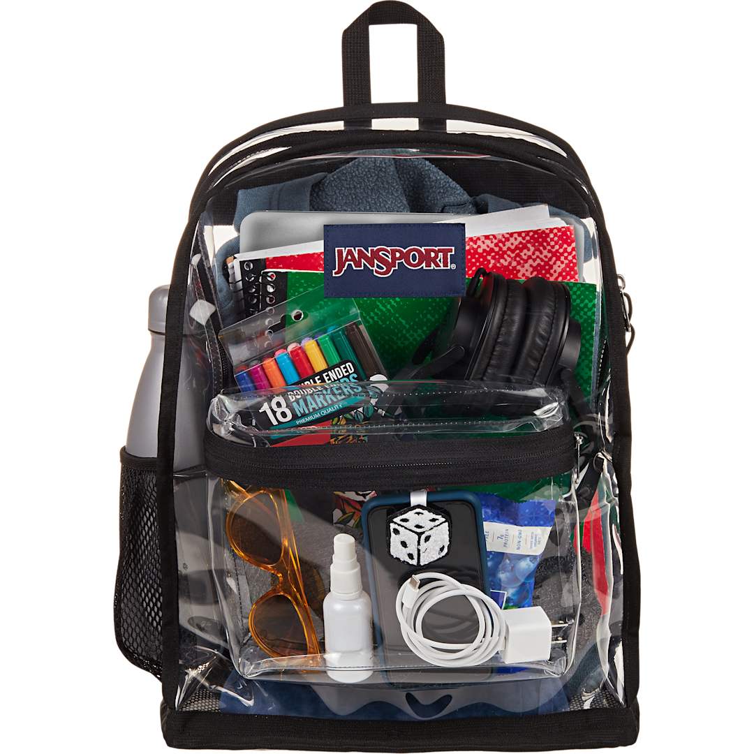 Front View of Clear Jansport Clear Backpack plain
