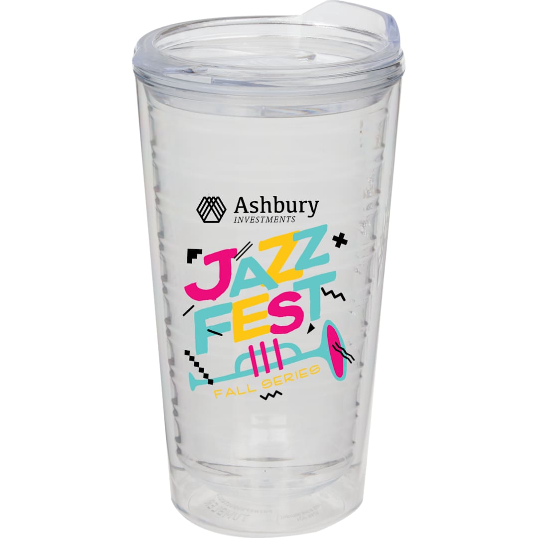 Front View of Clear Lakeside Double Wall Tumbler 16 oz