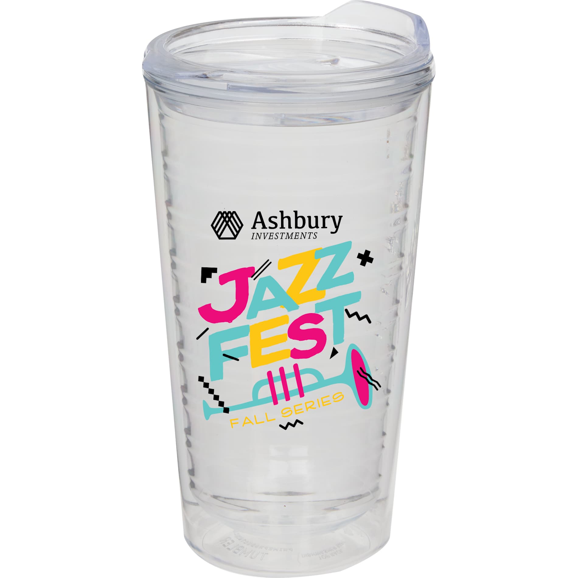 Front View of Clear Lakeside Double Wall Tumbler 16 oz