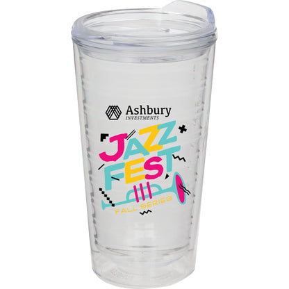 Front View of Clear Lakeside Double Wall Tumbler 16 oz