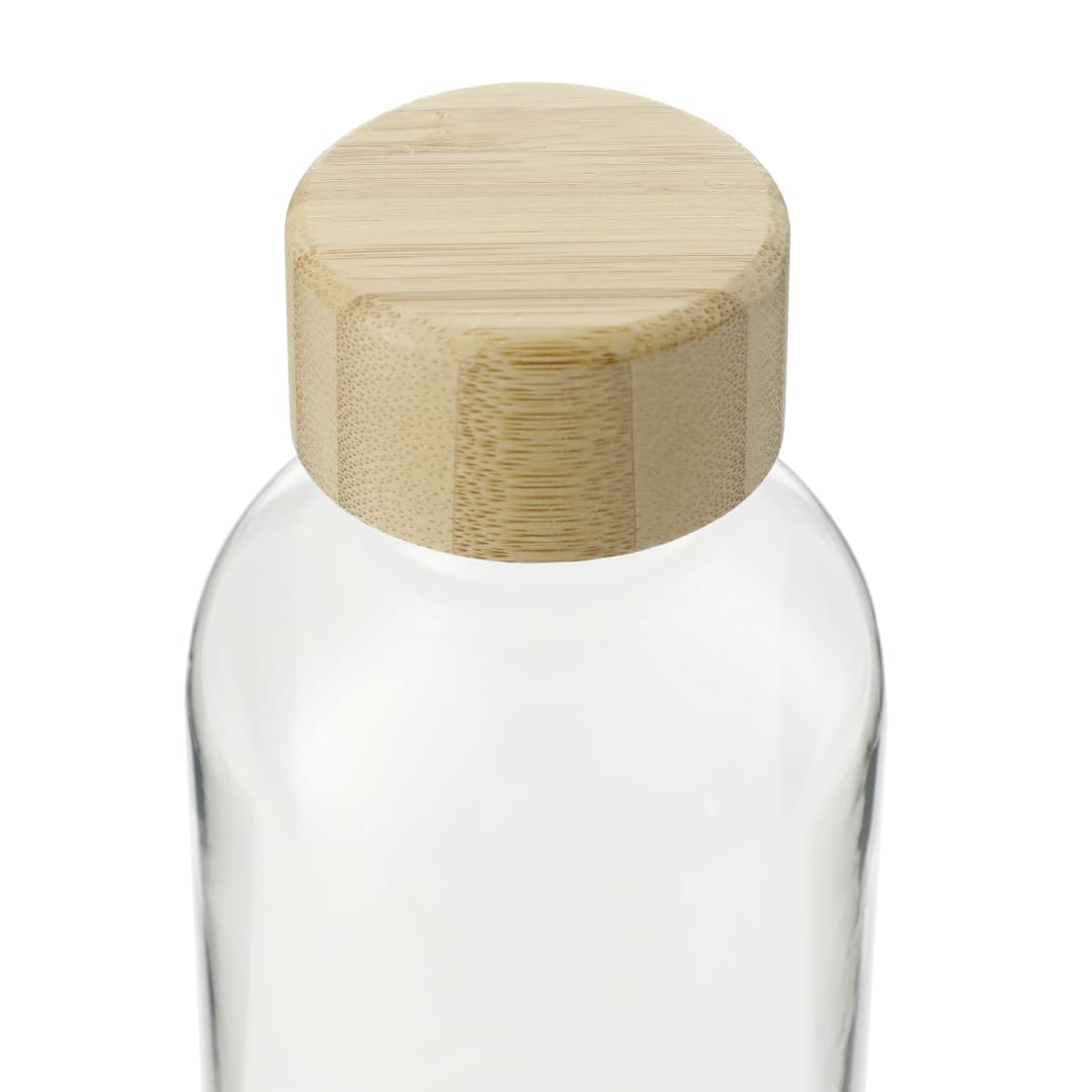 Front View of Clear Sona 22oz RPET Bottle w/ FSC® 100% Bamboo lid