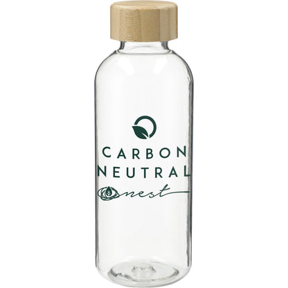 Front View of Clear Sona 22oz RPET Bottle w/ FSC® 100% Bamboo lid