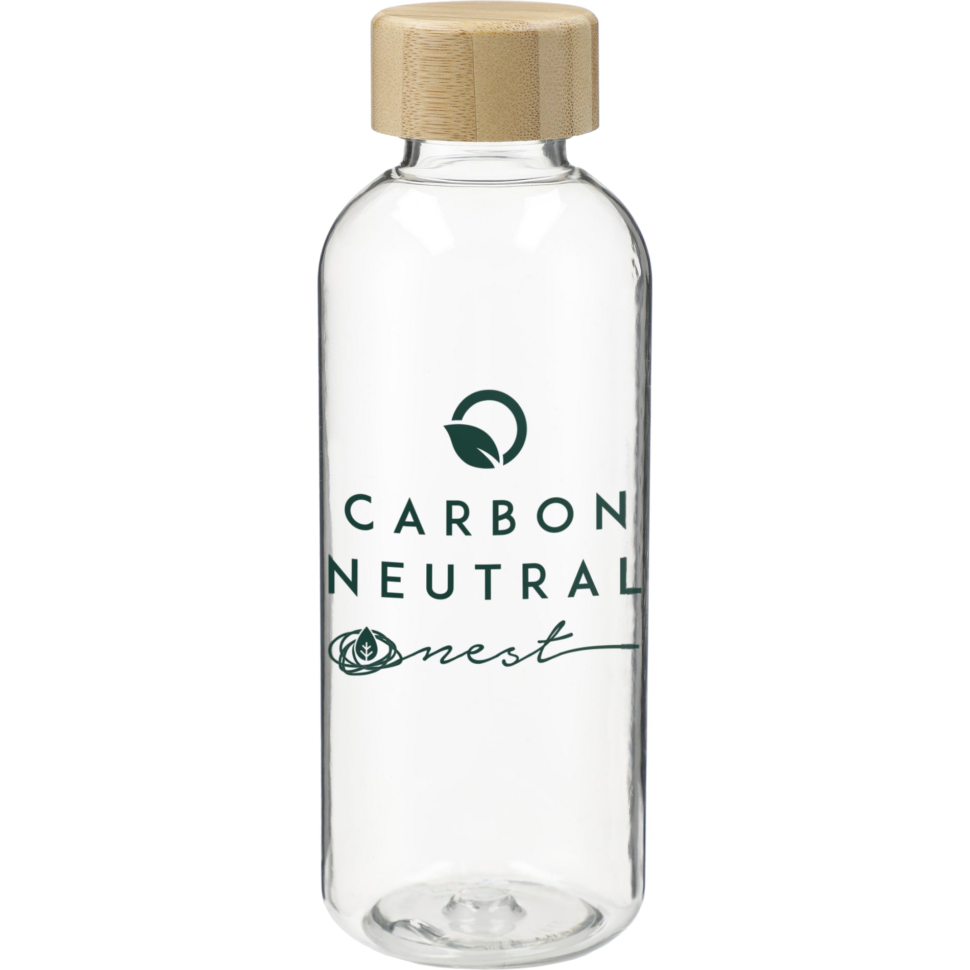Front View of Clear Sona 22oz RPET Bottle w/ FSC® 100% Bamboo lid