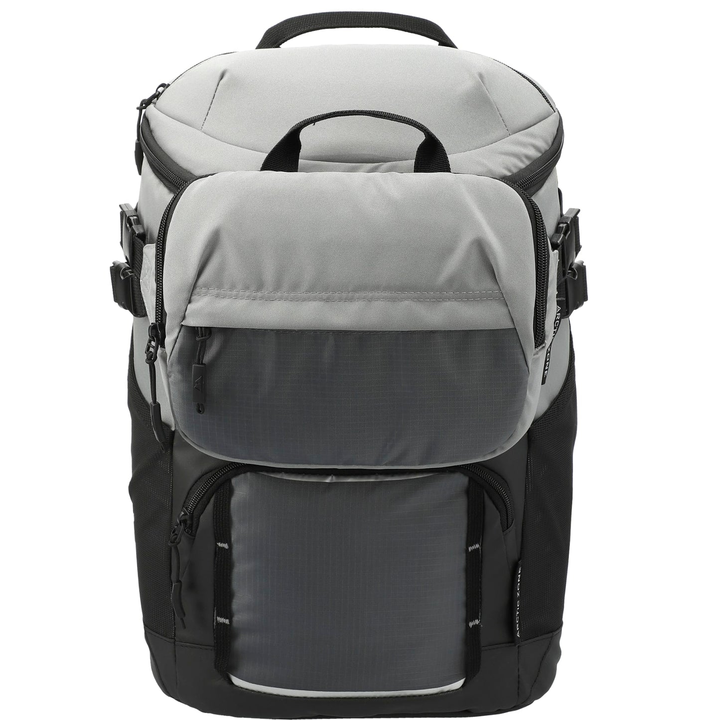 Front View of Gray Arctic Zone® Repreve® Backpack Cooler with Sling plain