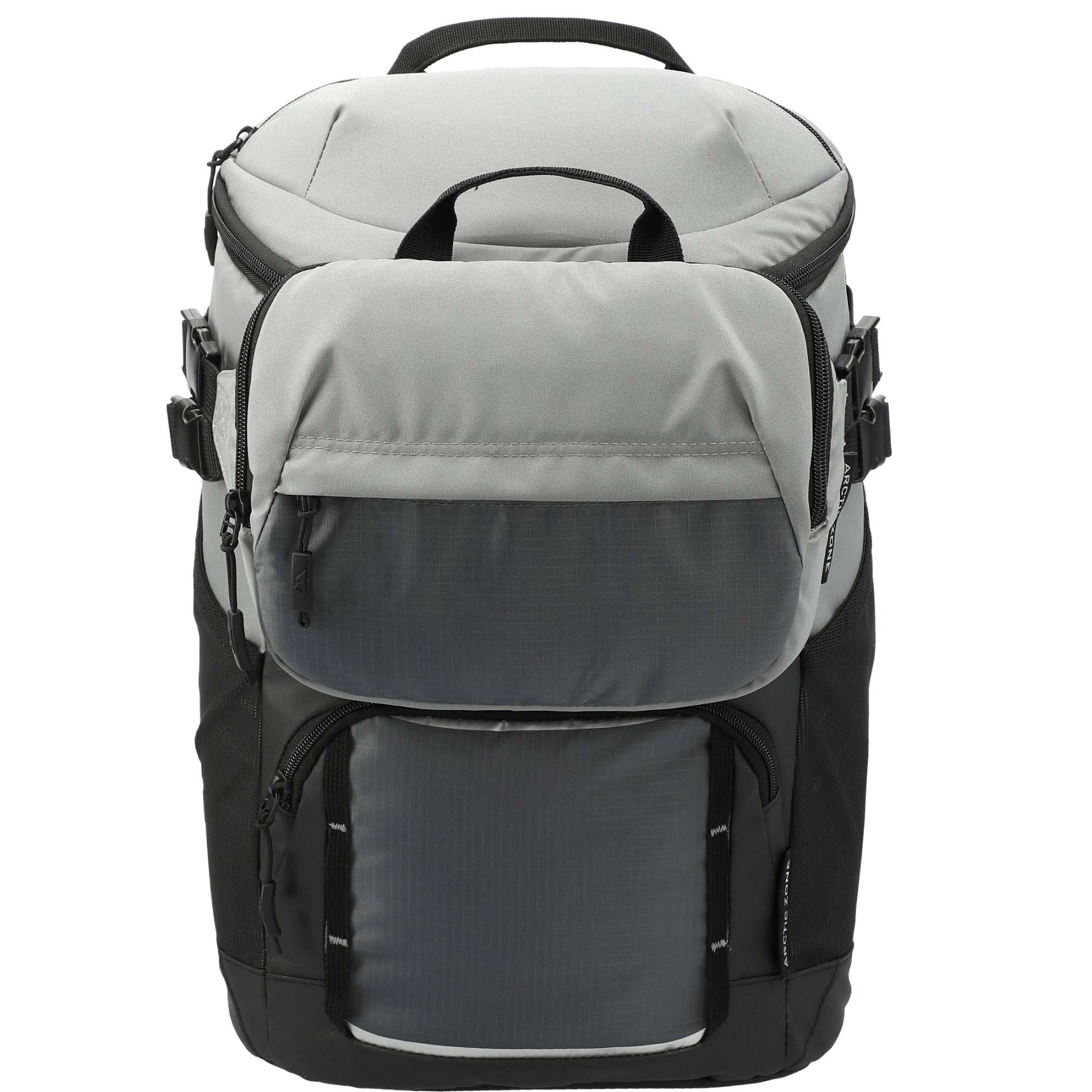 Front View of Gray Arctic Zone® Repreve® Backpack Cooler with Sling plain