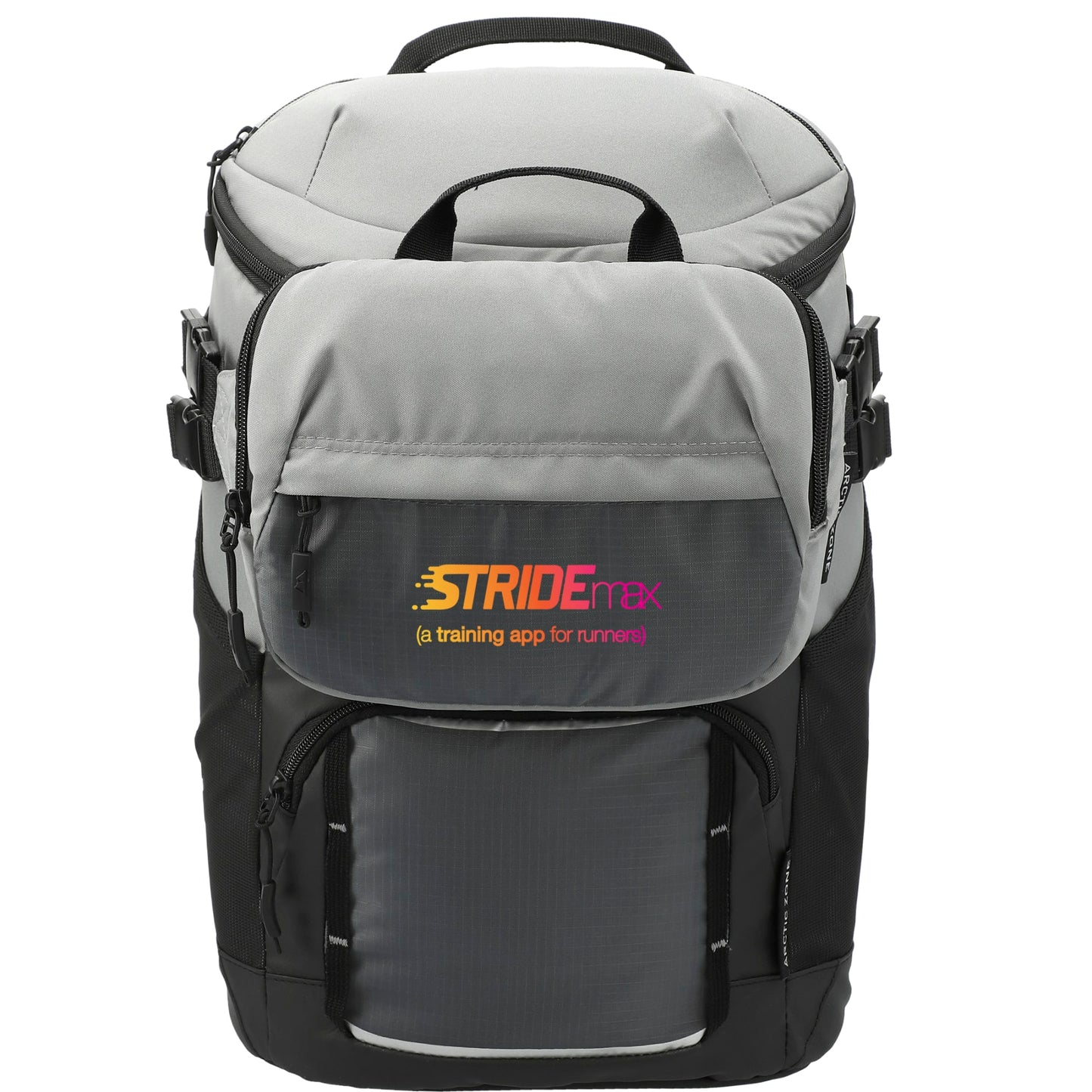 Front View of Gray Arctic Zone® Repreve® Backpack Cooler with Sling