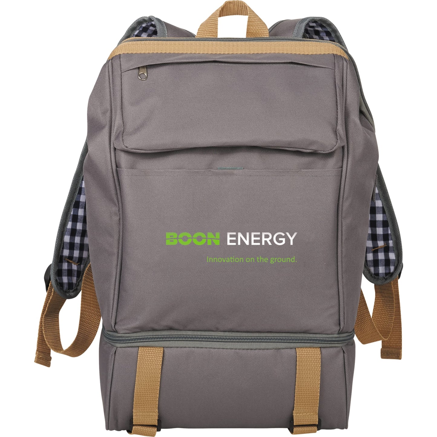 Front View of Gray Café Picnic Backpack for Two