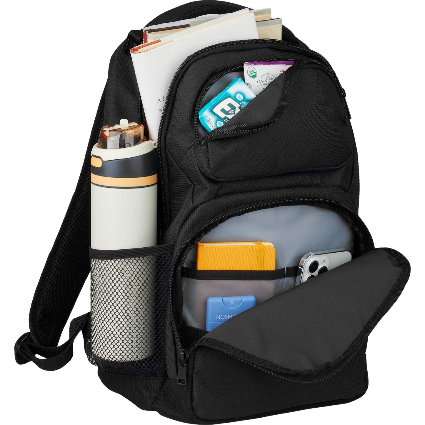 Front View of Gray Commander Recycled 16" Computer Backpack