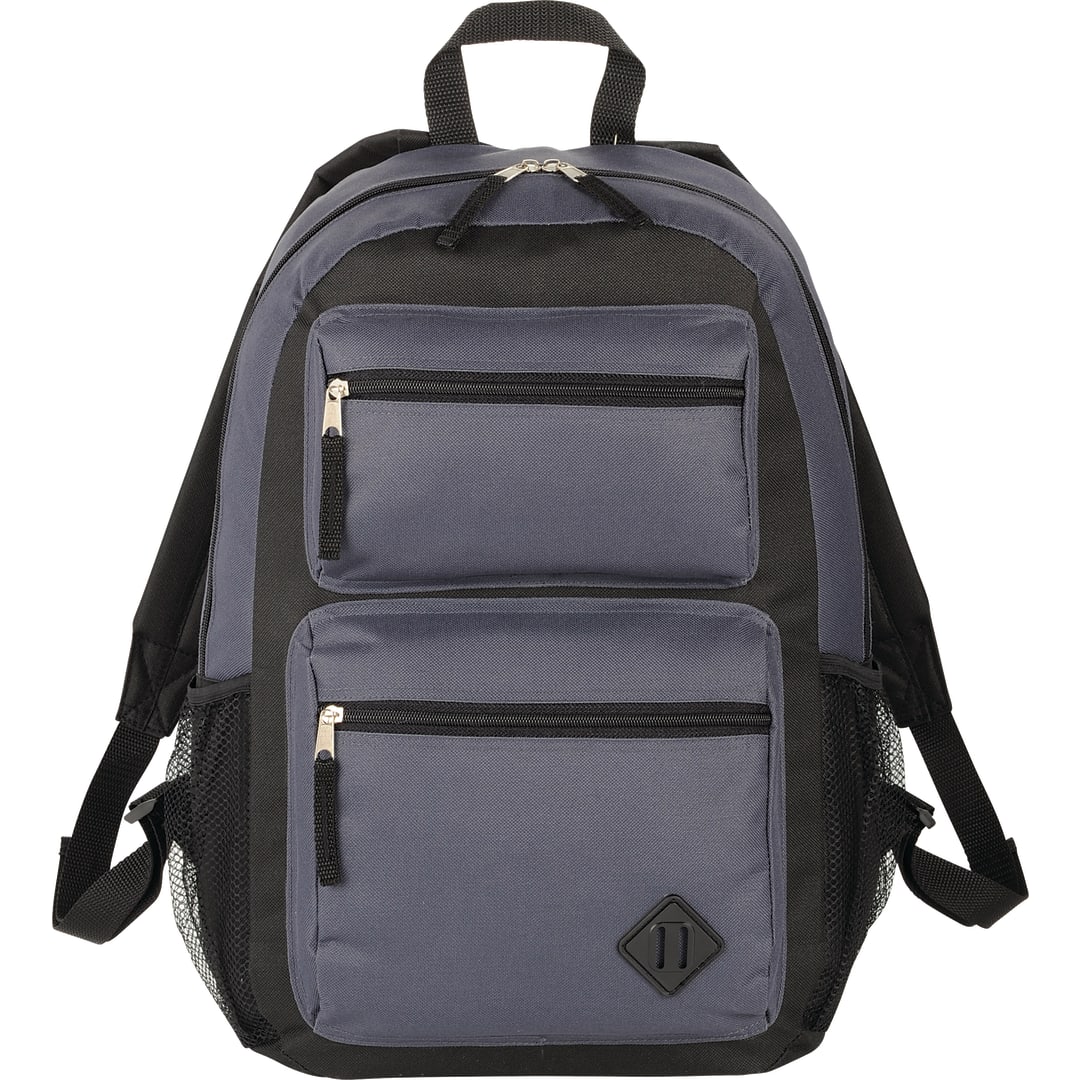 Front View of Gray Double Pocket Backpack plain