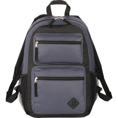 Front View of Gray Double Pocket Backpack plain