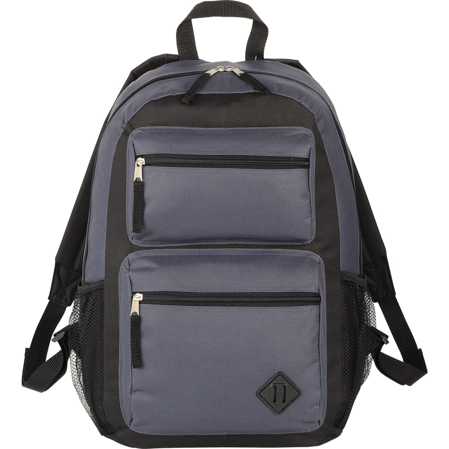 Front View of Gray Double Pocket Backpack plain