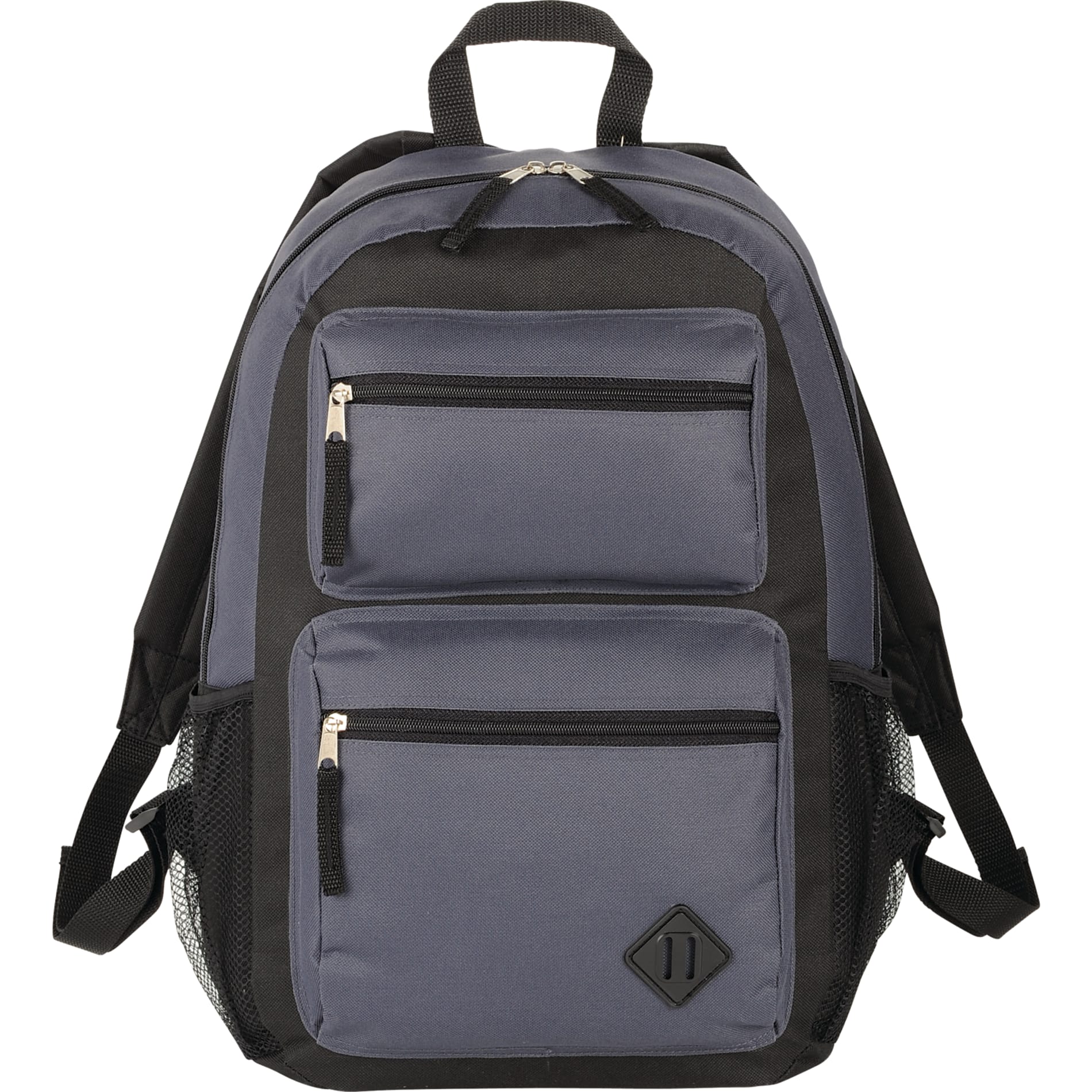 Front View of Gray Double Pocket Backpack plain