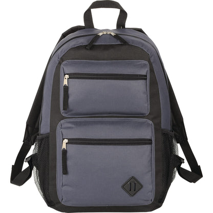 Front View of Gray Double Pocket Backpack plain