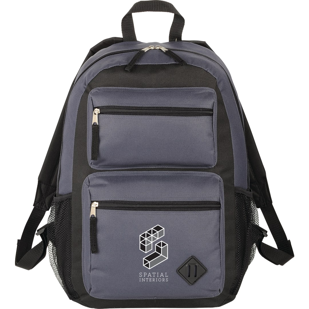 Front View of Gray Double Pocket Backpack