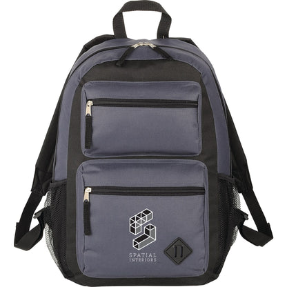 Front View of Gray Double Pocket Backpack