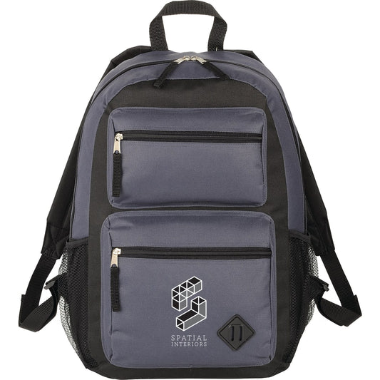 Front View of Gray Double Pocket Backpack