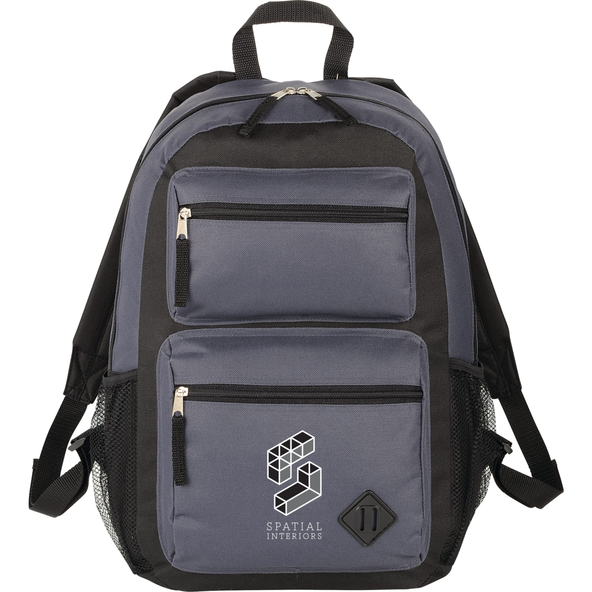 Front View of Gray Double Pocket Backpack