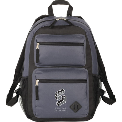 Front View of Gray Double Pocket Backpack
