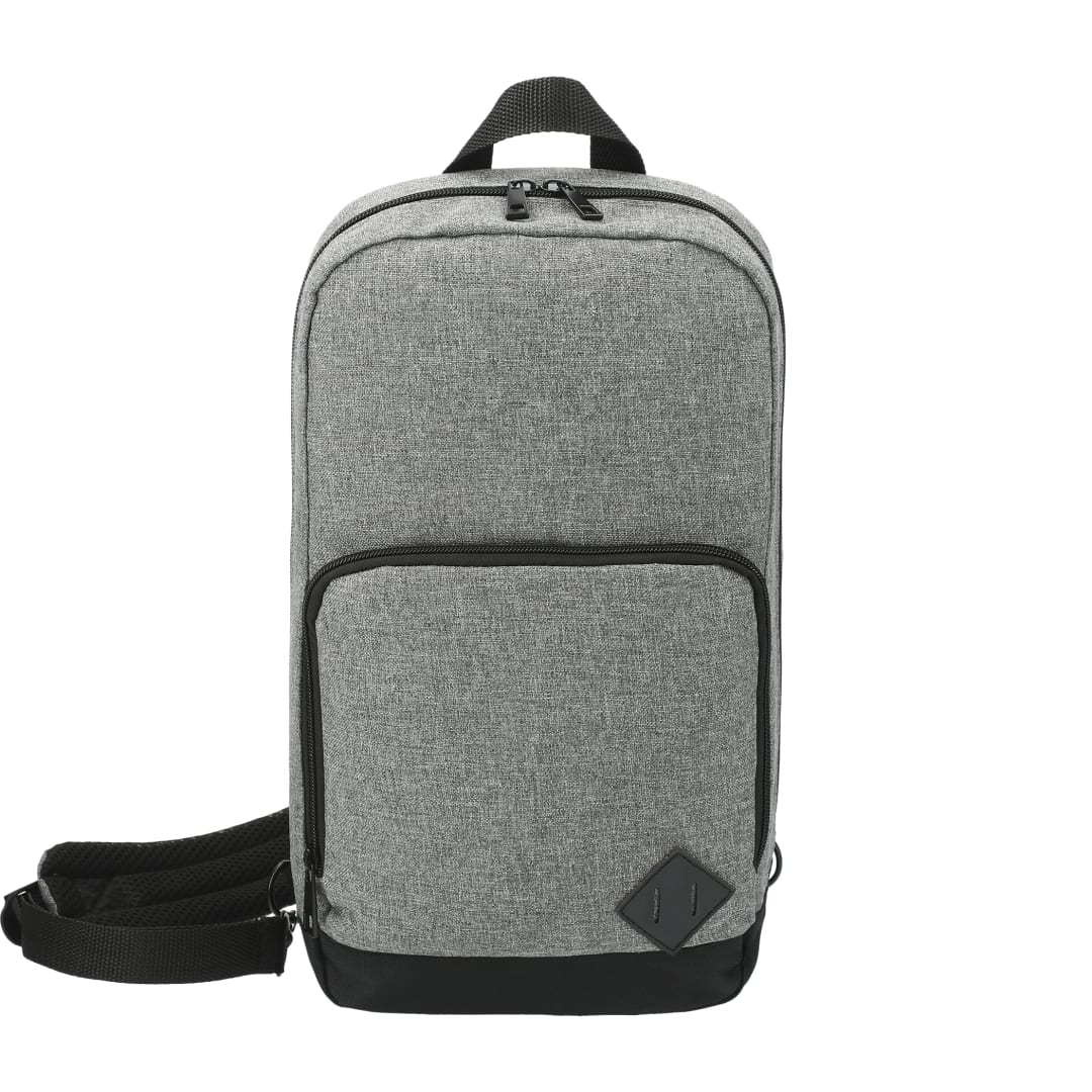 Front View of Gray Graphite Deluxe Recycled Sling Backpack plain