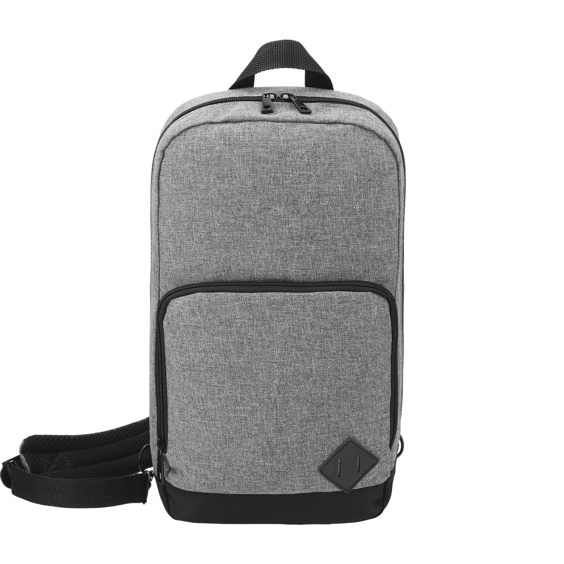 Front View of Gray Graphite Deluxe Recycled Sling Backpack plain