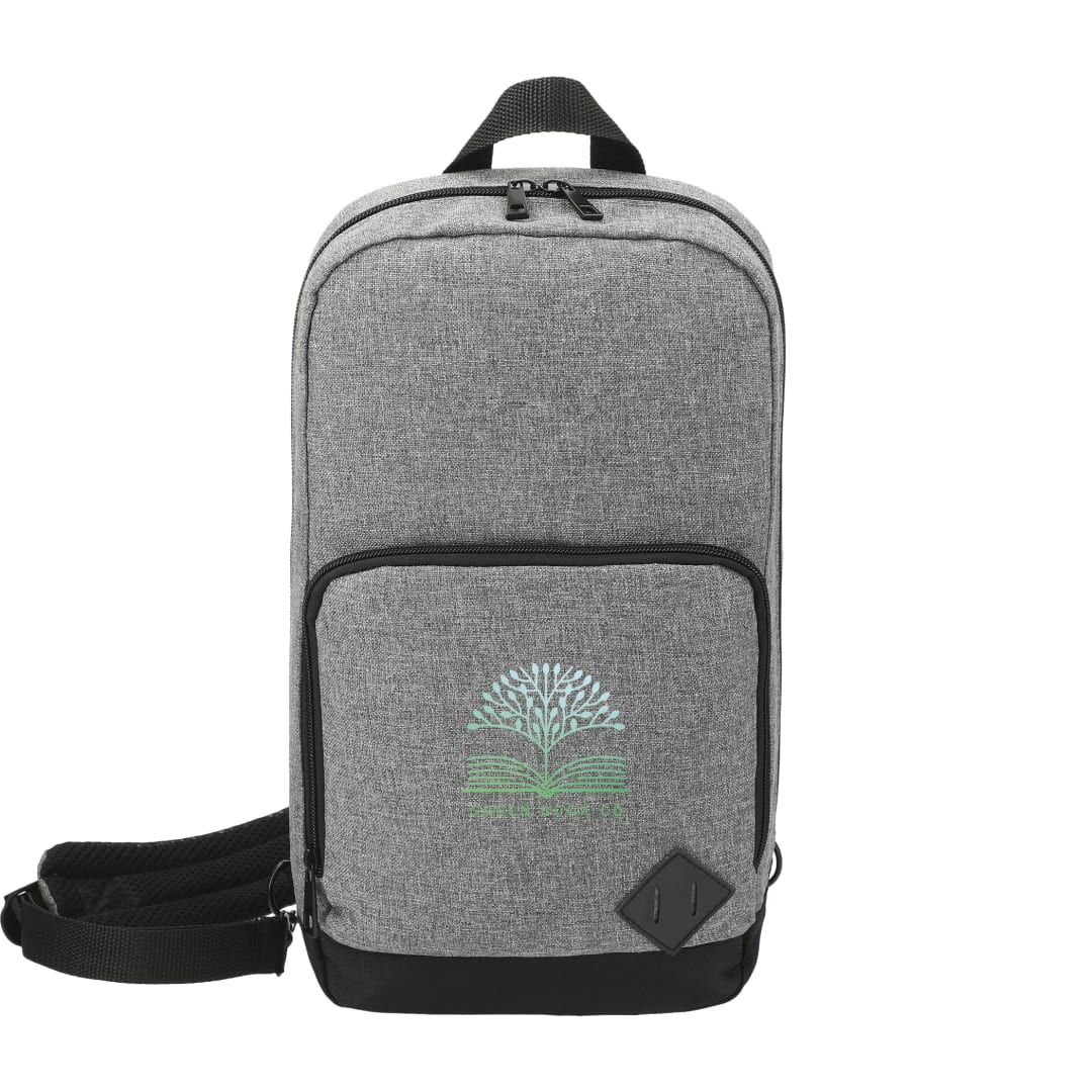 Front View of Gray Graphite Deluxe Recycled Sling Backpack