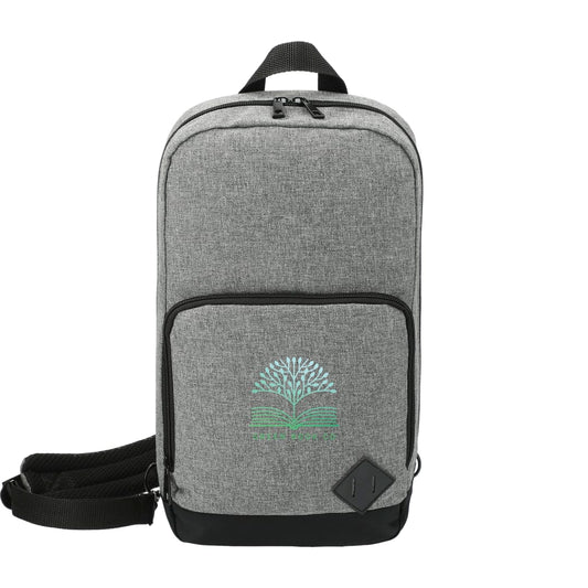 Front View of Gray Graphite Deluxe Recycled Sling Backpack