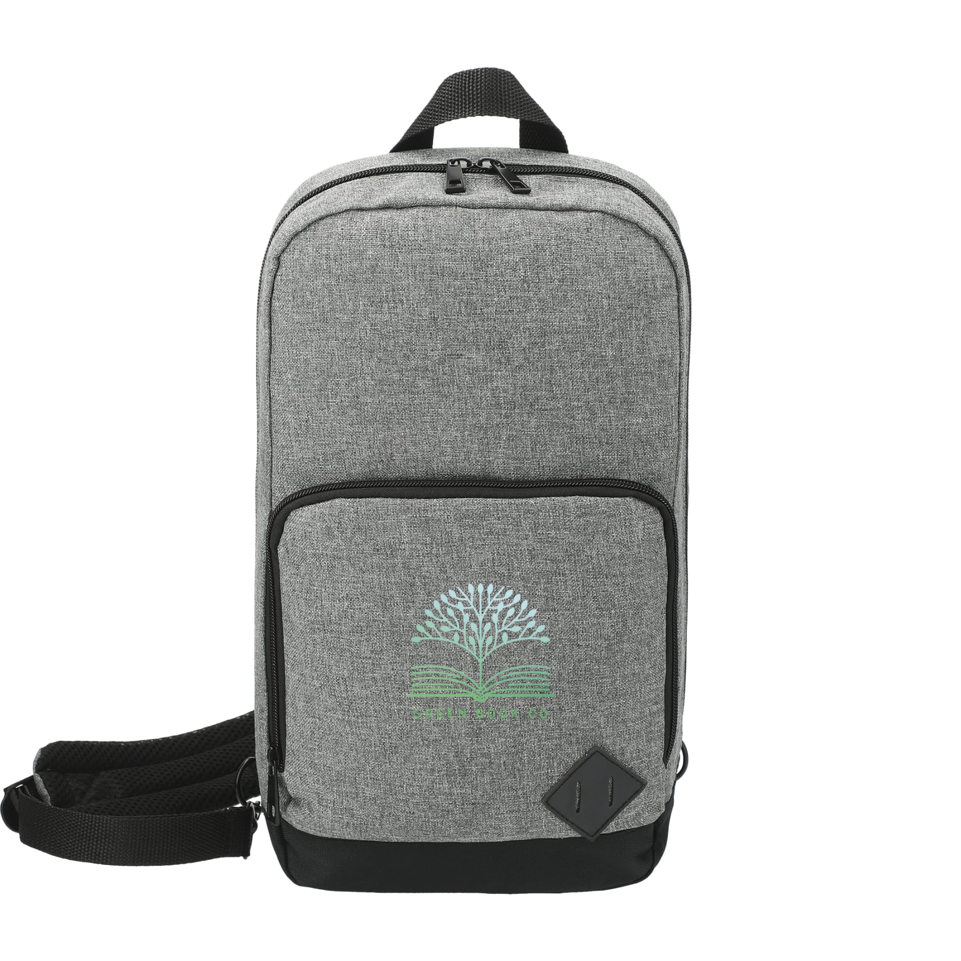 Front View of Gray Graphite Deluxe Recycled Sling Backpack