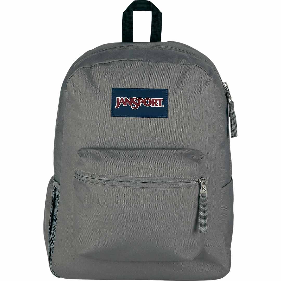 Front View of Gray Jansport Crosstown Plus Backpack plain