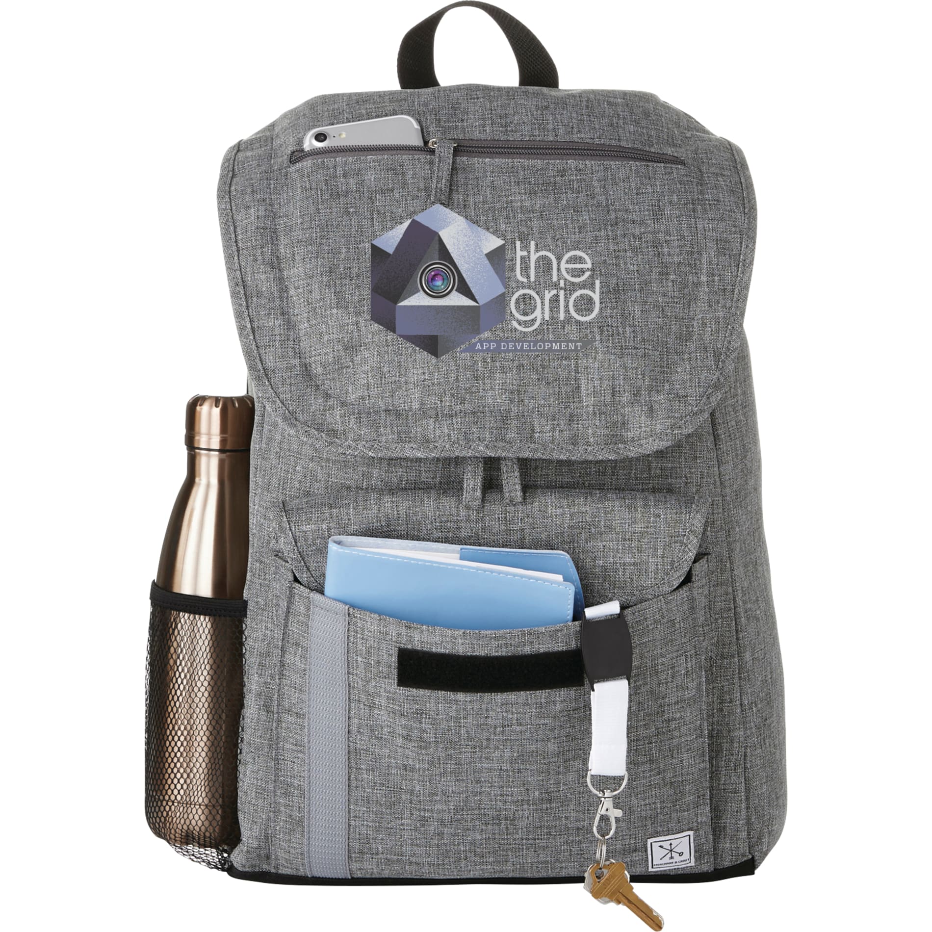 Front View of Gray Merchant & Craft Ashton 15" Computer Backpack