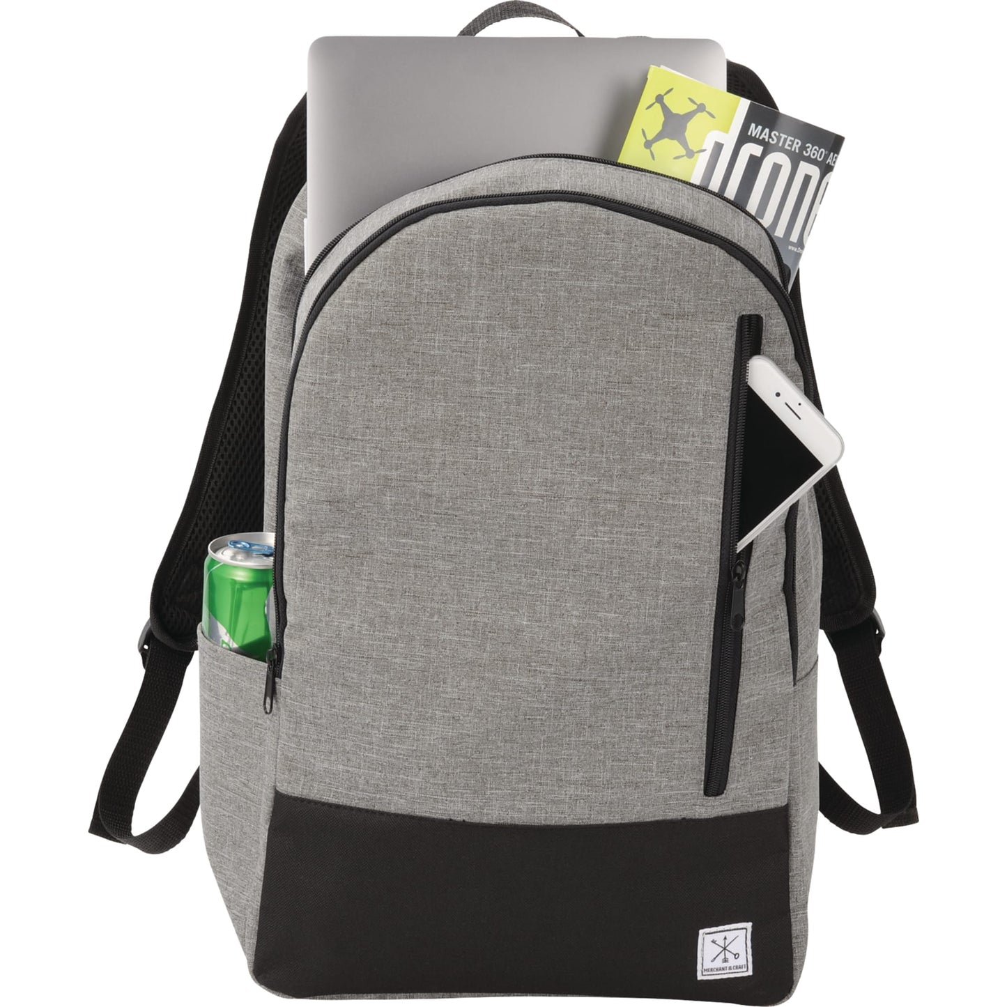 Front View of Gray Merchant & Craft Grayley 15" Computer Backpack plain