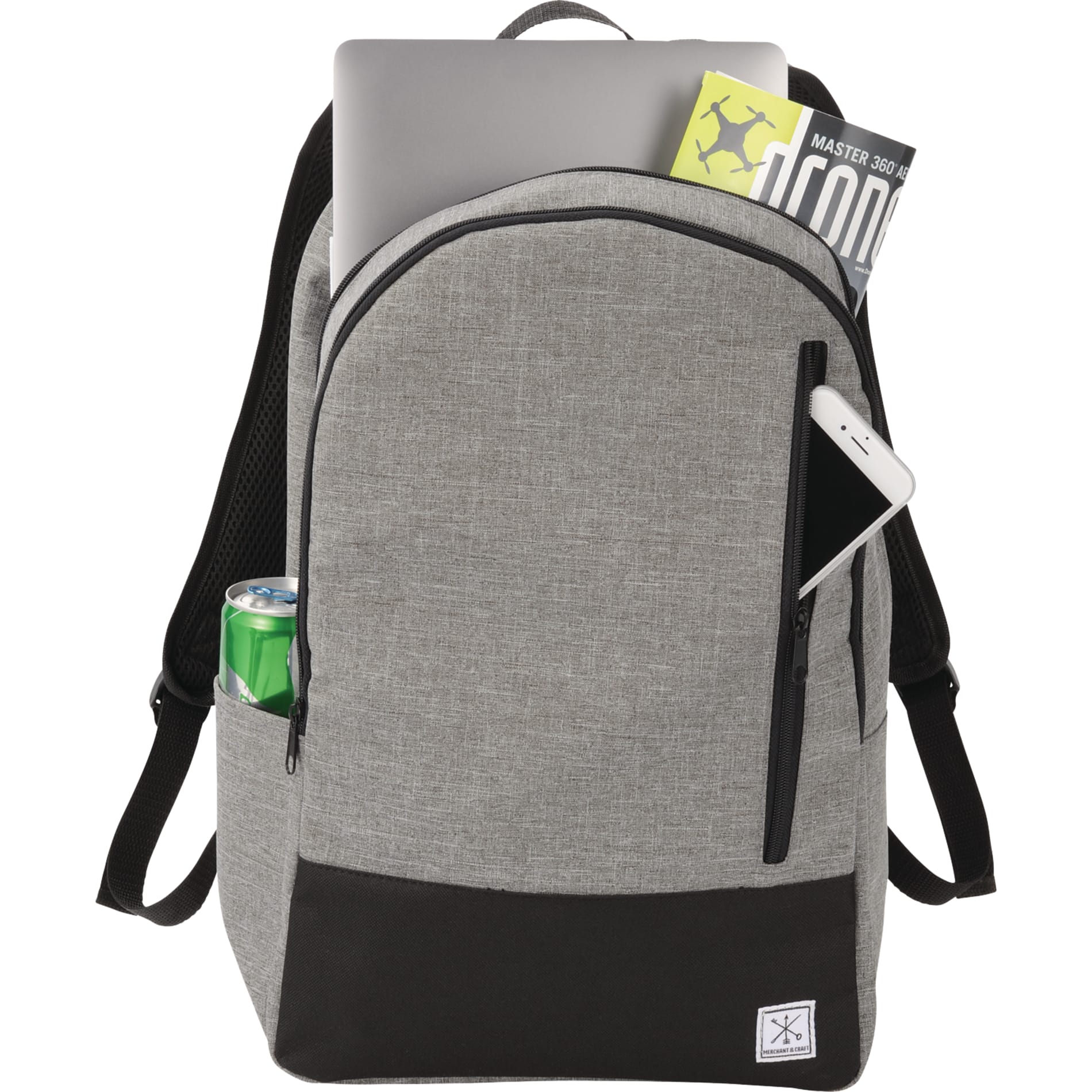 Front View of Gray Merchant & Craft Grayley 15" Computer Backpack plain