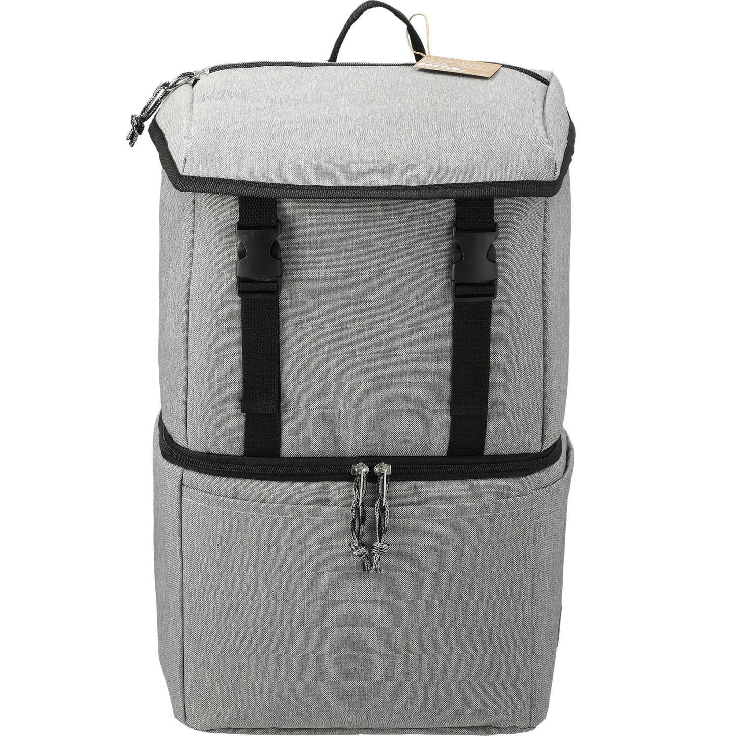 Front View of Gray Merchant & Craft Revive Recycled Backpack Cooler plain