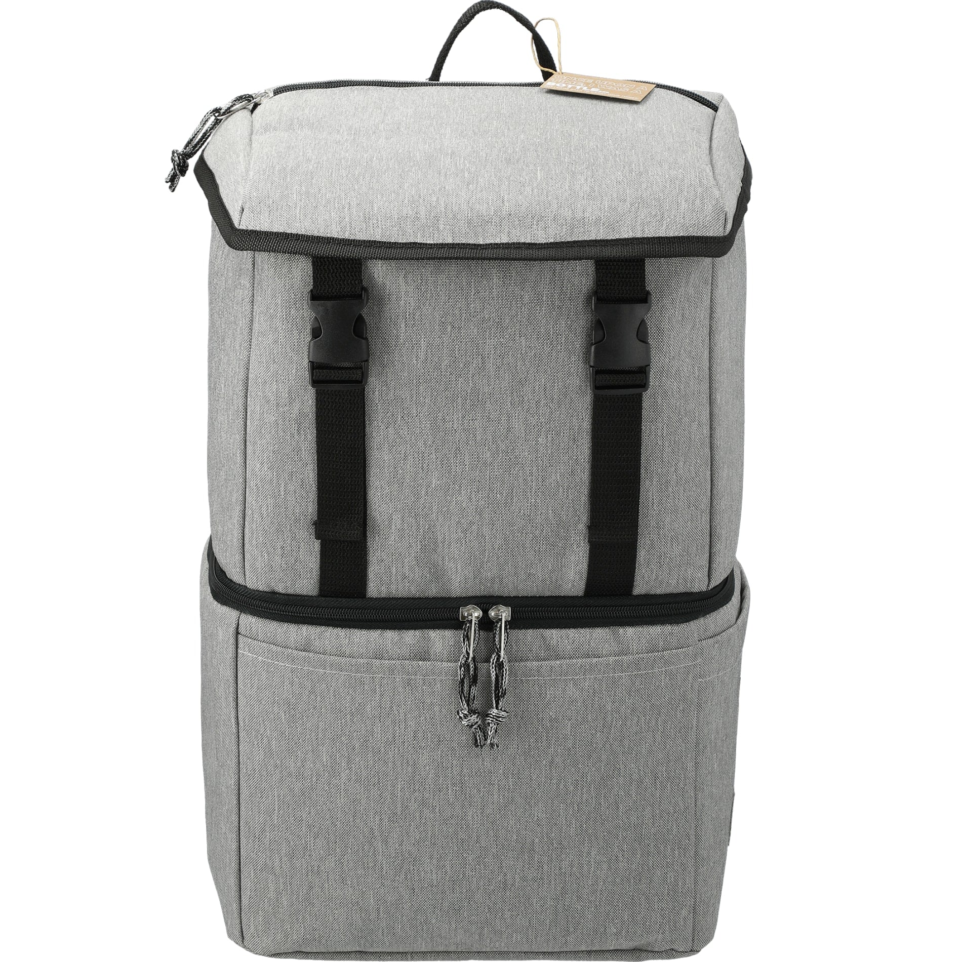 Front View of Gray Merchant & Craft Revive Recycled Backpack Cooler plain