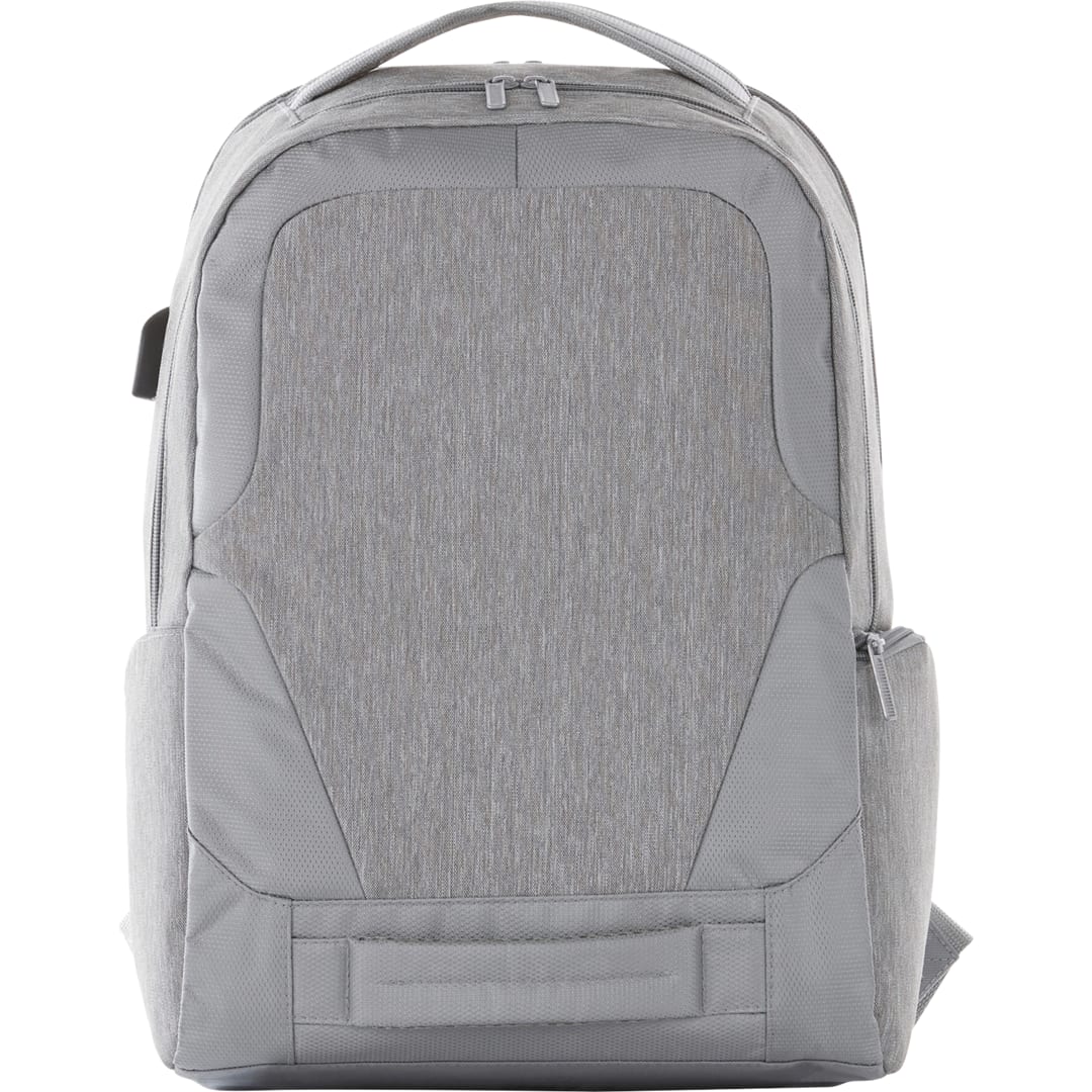 Front View of Gray Overland 17" TSA Computer Backpack w/ USB Port plain