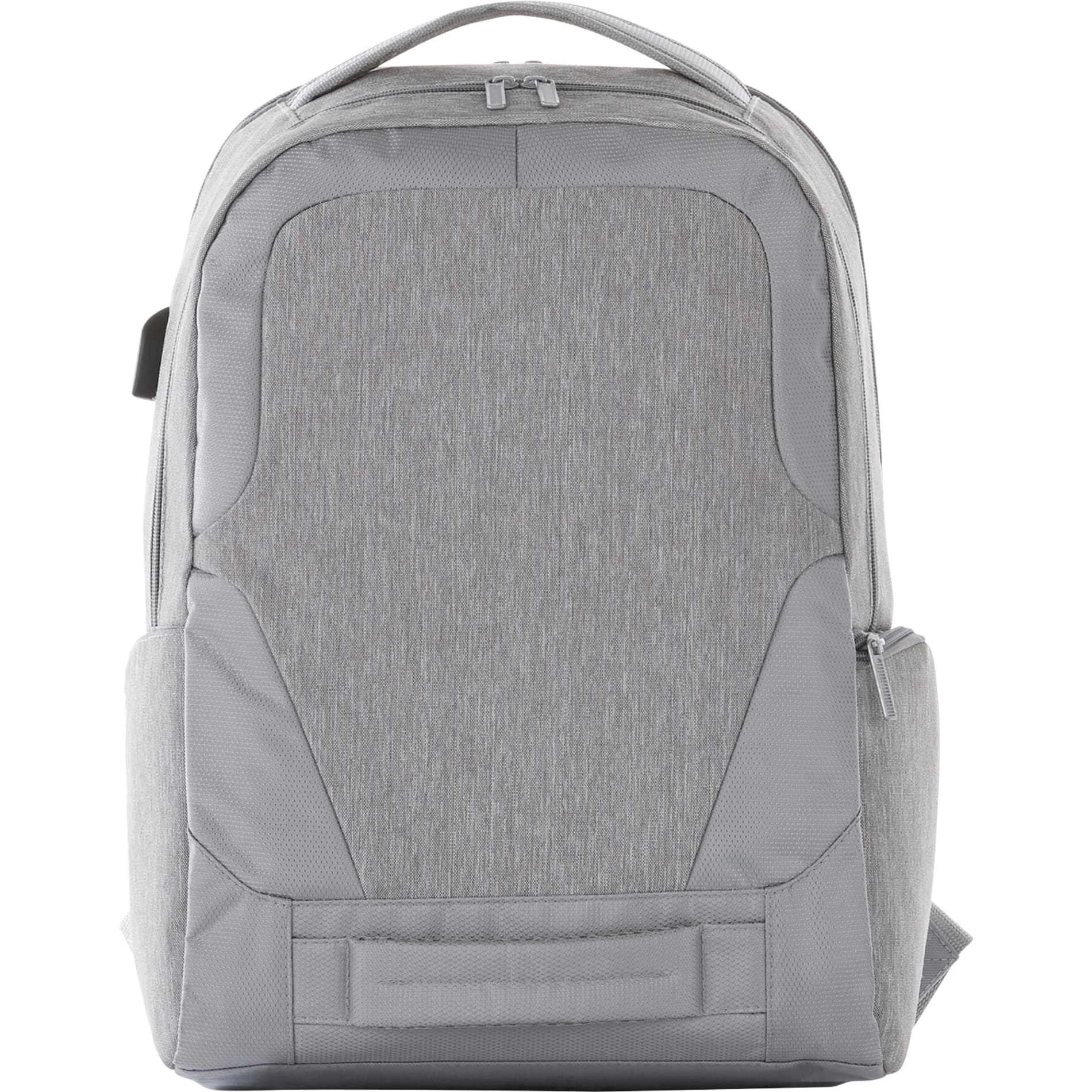 Front View of Gray Overland 17" TSA Computer Backpack w/ USB Port plain