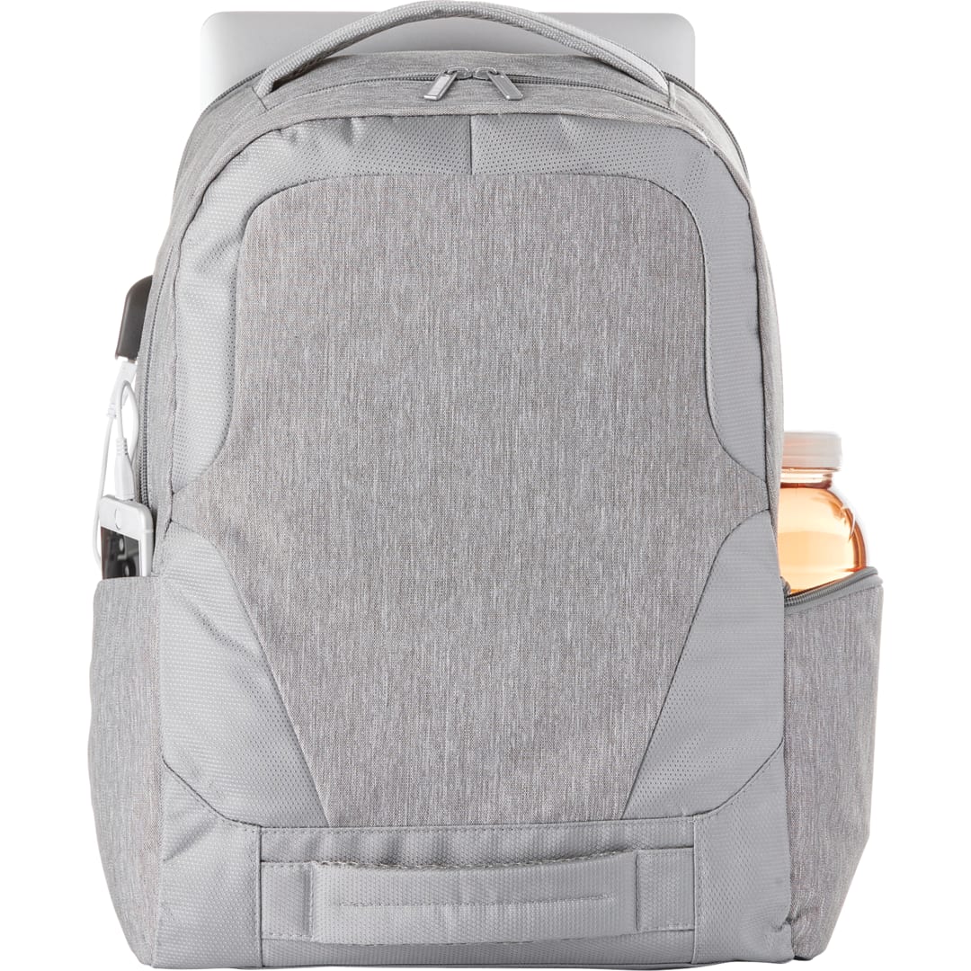 Front View of Gray Overland 17" TSA Computer Backpack w/ USB Port plain