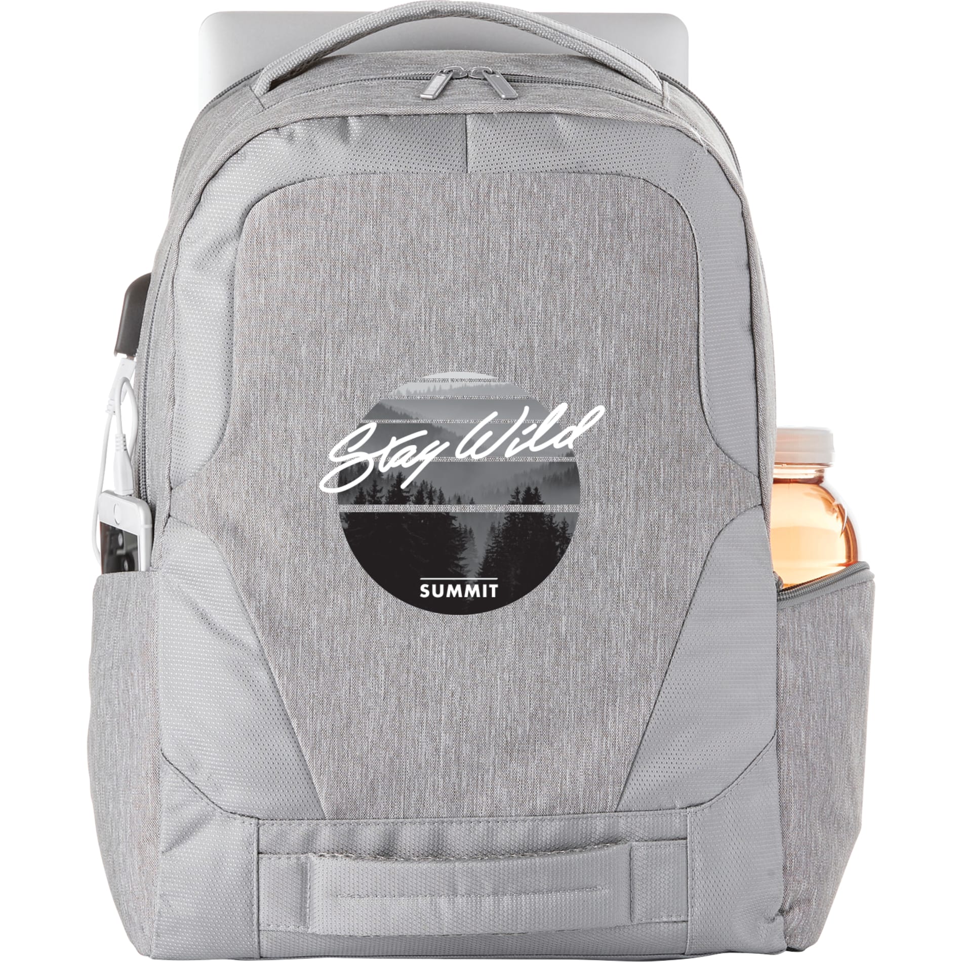 Front View of Gray Overland 17" TSA Computer Backpack w/ USB Port