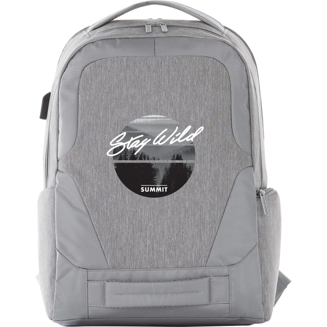 Front View of Gray Overland 17" TSA Computer Backpack w/ USB Port