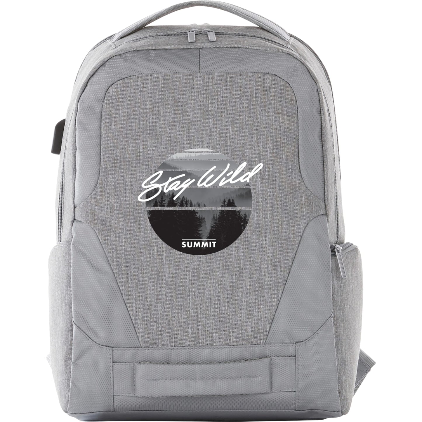 Front View of Gray Overland 17" TSA Computer Backpack w/ USB Port