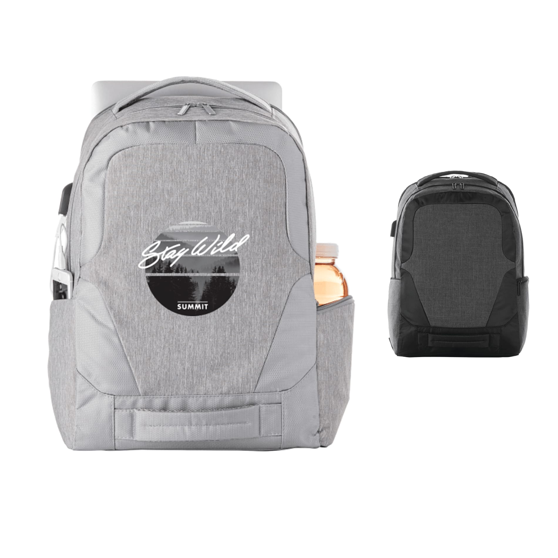 Front View of Gray Overland 17" TSA Computer Backpack w/ USB Port