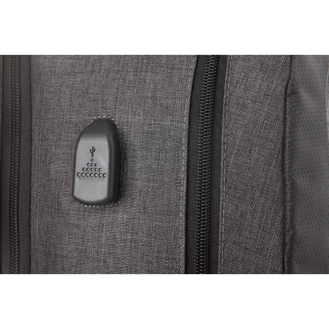 Front View of Gray Overland 17" TSA Computer Backpack w/ USB Port