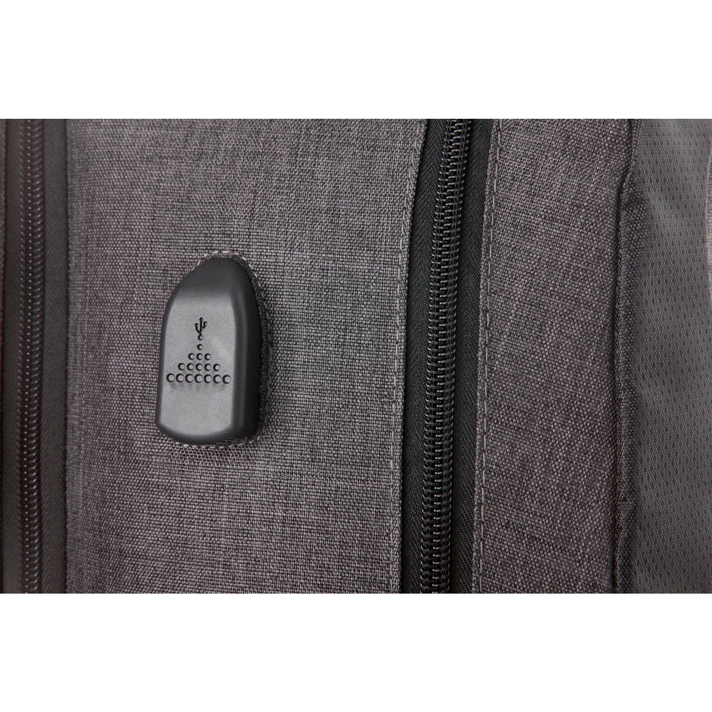 Front View of Gray Overland 17" TSA Computer Backpack w/ USB Port